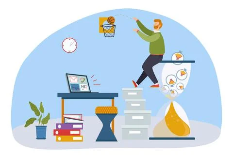 Procrastination in office concept, vector illustration, flat man character play Stock Illustration
