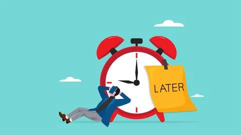 Procrastination or wasting work time with businessman sleeping leaning on a.. Stock Illustration