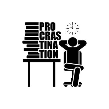 Procrastination sign. A man sits in a chair and puts things off until later.. Stock Illustration