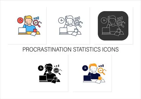 Procrastination statistics icons set Stockillustratie