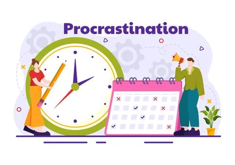 Procrastination Vector Illustration with Procrastinating Lazy Businessman E.. Stockillustratie
