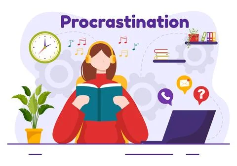 Procrastination Vector Illustration with Procrastinating Lazy Businessman E.. Stockillustratie