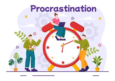 Procrastination Vector Illustration with Procrastinating Lazy Businessman E.. Stock Illustration