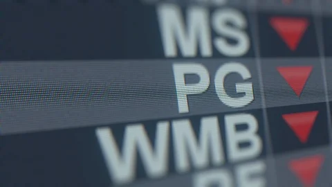 PROCTER&amp;GAMBLE PG stock ticker with decreasing arrow, conceptual Editorial Stock Footage 119615249