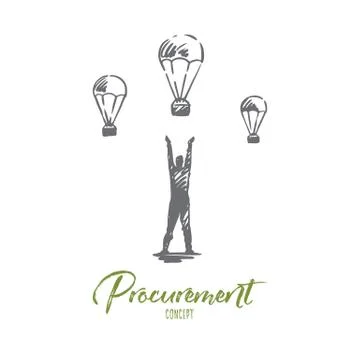 Procurement, business, customer, process concept. Hand drawn isolated vector. Illustrazione stock