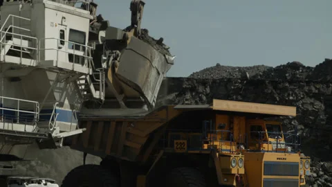 Procurement of hard coal reserves for export. Loading into truck for shipment to Video stock 205248589