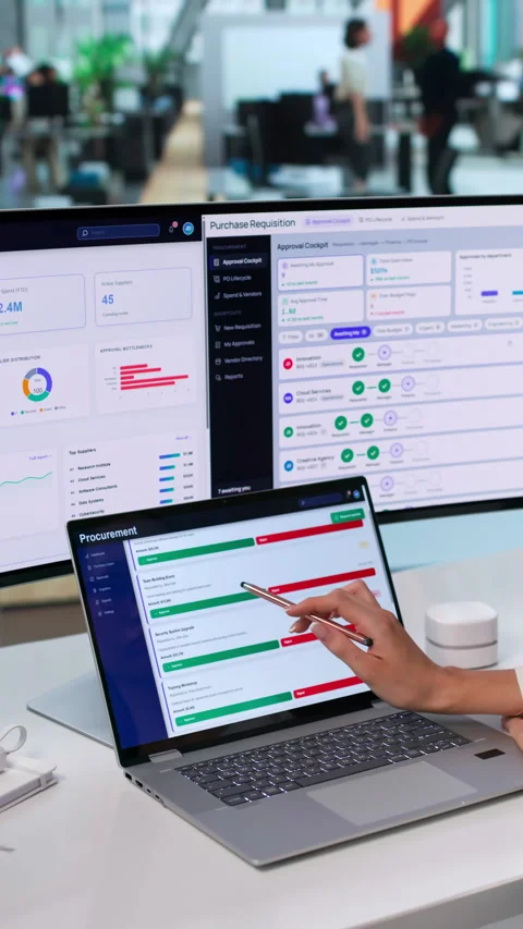 Procurement Manager Using Software Platform Stock Footage 344715615