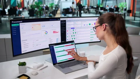 Procurement Manager Using Software Platform Video stock 345329398