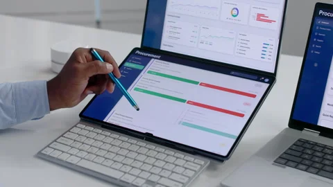 Procurement Manager Works On Laptop Video stock 341005067