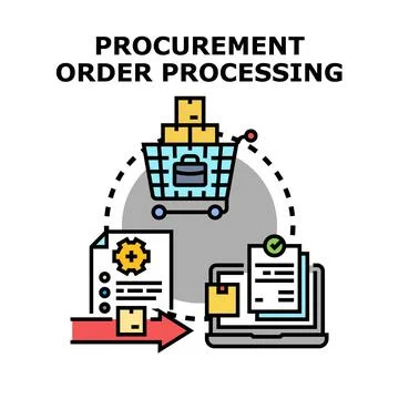 Procurement order processing supply chain management visualization Stock Illustration