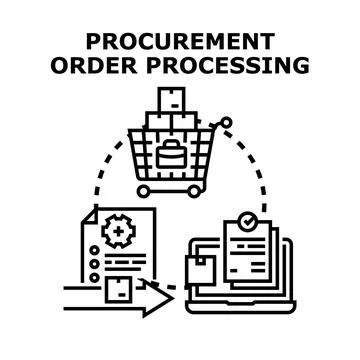Procurement order processing supply chain management visualization Stock Illustration