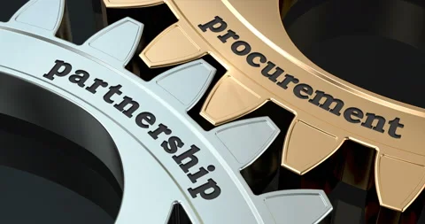 Procurement Partnership gearwheels, 3D animation video Stock Footage 143877598