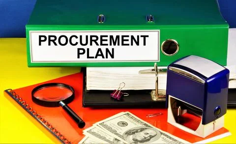 Procurement plan. Text label in the planning folder. Foto stock