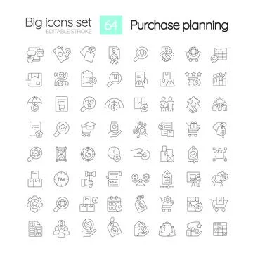 Procurement planning process linear icons set Stock Illustration