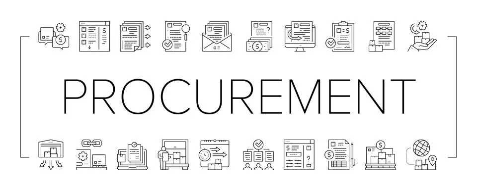 Procurement Process Collection Icons Set Vector . Illustrazione stock
