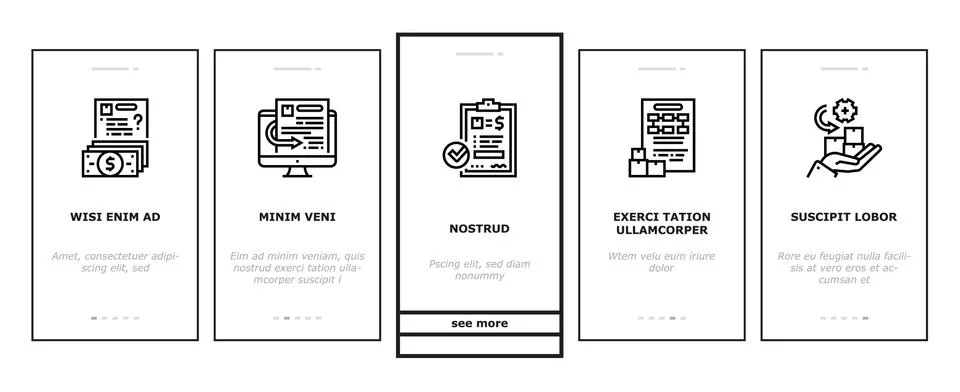 Procurement Process Onboarding Icons Set Vector Illustrazione stock