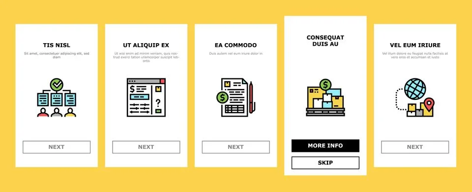 Procurement Process Onboarding Icons Set Vector Illustrazione stock