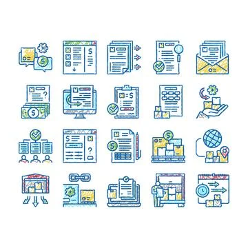 Procurement Process set Icons hand drawn Illustrazione stock