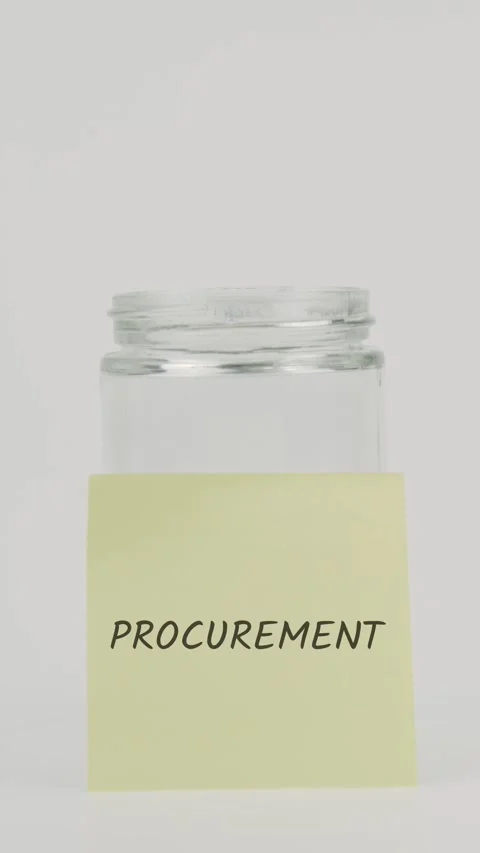 Procurement text or word on yellow sticky note attached to glass jar Stock Footage 311770991