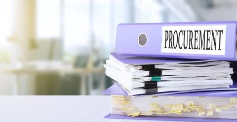 Procurement, text written in a folder with documents in trendy purple color,  Stock Photos
