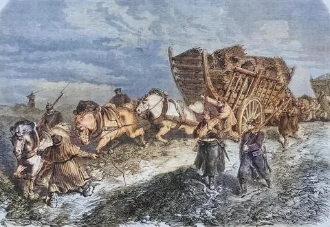 Procuring construction material outside Paris illustrated war history German Stock Illustration