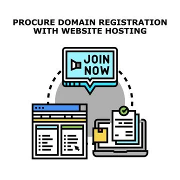 Procuring domain registration with website hosting concept 스톡 일러스트