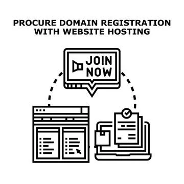 Procuring domain registration with website hosting concept Stock Illustration