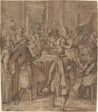 The Prodigal Son Squanders his Fortune with Prostitutes late 16thmid-17th c.. Stock Illustration
