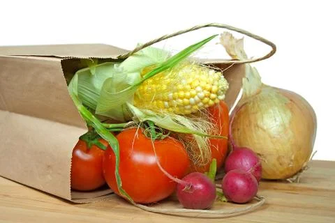 Produce in brown paper sack Stock Photos