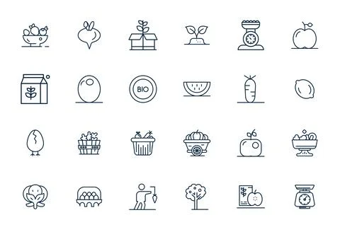 Produce Complete Vector Package with 24 Retina Ready Bold Line Grid Fitted .. Stock Illustration