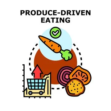 Produce driven eating concept with fresh vegetables and shopping cart Stock Illustration