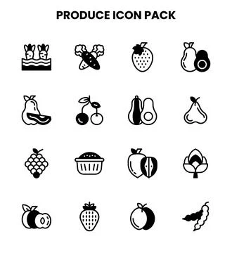 Produce DuoTone Bundle Icons Pack Stock Illustration