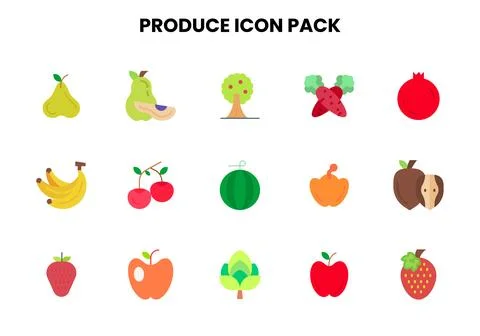 Produce Flat Bundle Icons Pack Stock Illustration