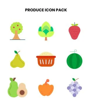 Produce Flat Collection Icons Pack Stock Illustration