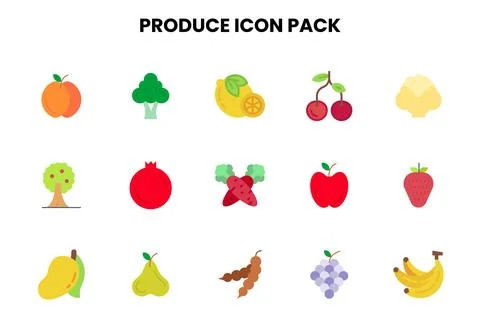 Produce Flat Graphics Icons Pack Stock Illustration