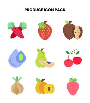 Produce Flat Graphics Icons Pack Stock Illustration