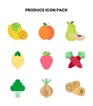 Produce Flat Graphics Icons Pack Stock Illustration