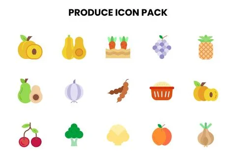 Produce Flat Vector Icons Pack Stock Illustration