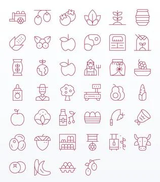 Produce Visual Pack containing 40 Thin Line Pixel Optimized Vector Icons Stock Illustration