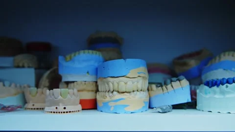 Produced stomatology teeth models for dentistry clinic. Stock Footage 297260903