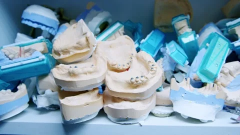 Produced stomatology teeth models for dentistry clinic. Stock Footage 297261616