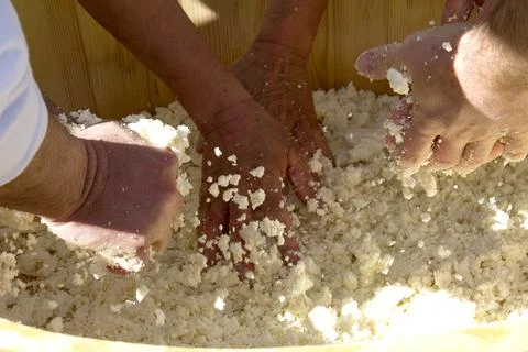 Producers while producing mozzarella, during the demonstration of the general Stock Photos