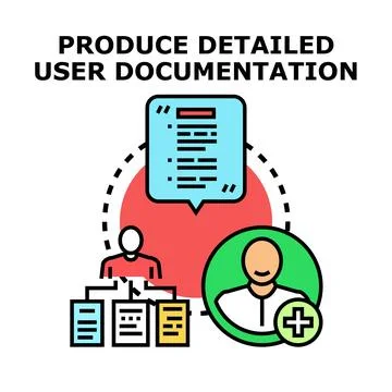 Producing detailed user documentation and support process Stock Illustration