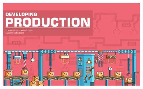 Producrion thin line vector illustration concept. Modern technology equipment Stock Illustration