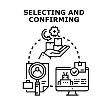 Product and candidate selection confirming process Ilustración de archivo