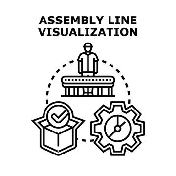 Product assembly line process visualization worker concept 스톡 일러스트