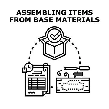 Product assembly manufacturing process development producing item Stock Illustration