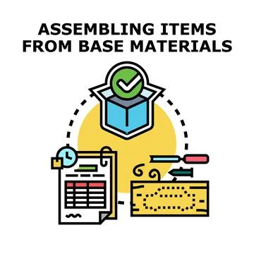 Product assembly manufacturing process development producing item Stock Illustration