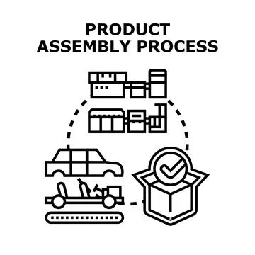Product assembly process illustrating manufacturing production chain Stock Illustration