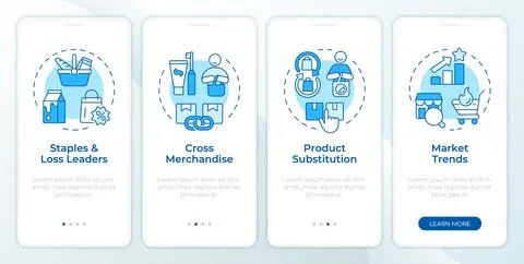 Product assortment optimization blue onboarding mobile app screen Stock Illustration